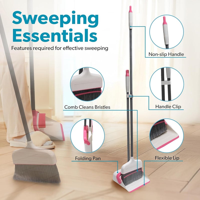 BLACK+DECKER Butler Broom & Dustpan Set - Stand-Up Design - Lightweight, Space-Saving Combo for Kitchen, Living Room, Bathroom, Lobby Floors - Home Cleaning Essential, White/Pink - Image 5